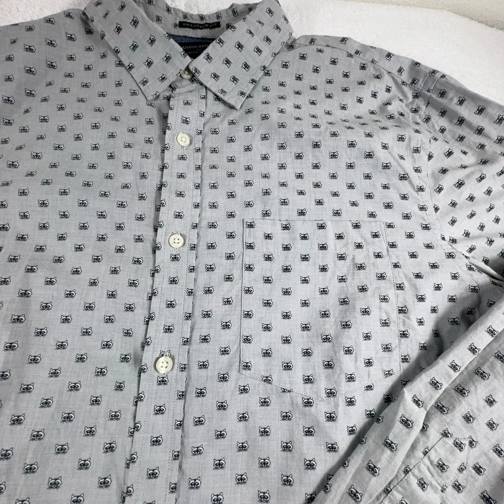 Banana Republic Untucked Fit Shirt‎ Mens XL Raccoon Pattern Long Sleeve